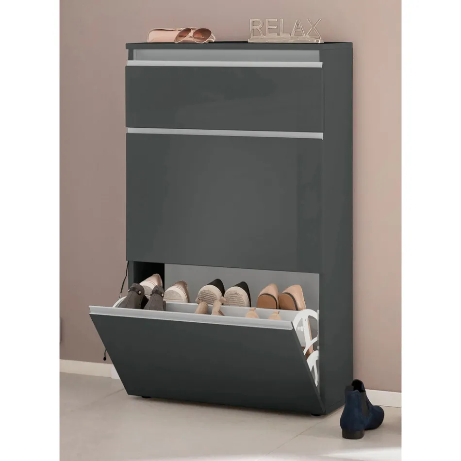 Shoe Cabinet White or Anthracite 3 Doors Sustainable Wood Design - Emanuelito Viadurini