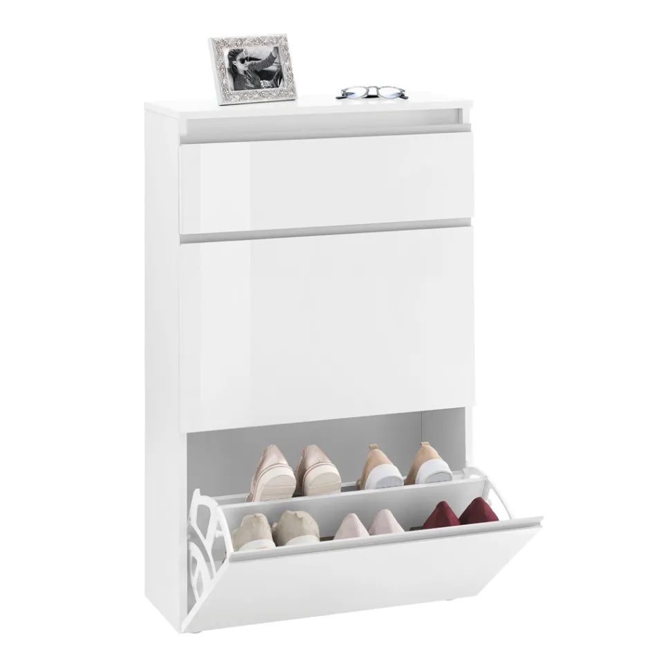 Shoe Cabinet White or Anthracite 3 Doors Sustainable Wood Design - Emanuelito Viadurini