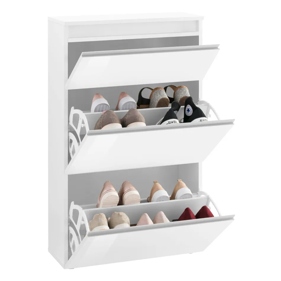 Shoe Cabinet White or Anthracite 3 Doors Sustainable Wood Design - Emanuelito Viadurini