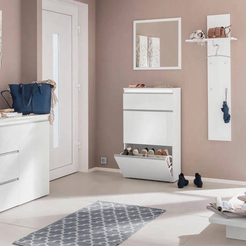 Shoe Cabinet White or Anthracite 3 Doors Sustainable Wood Design - Emanuelito Viadurini