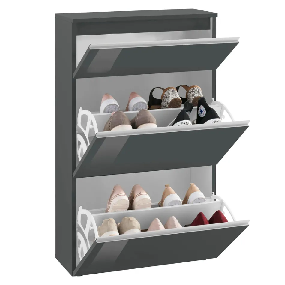 Shoe Cabinet White or Anthracite 3 Doors Sustainable Wood Design - Emanuelito Viadurini