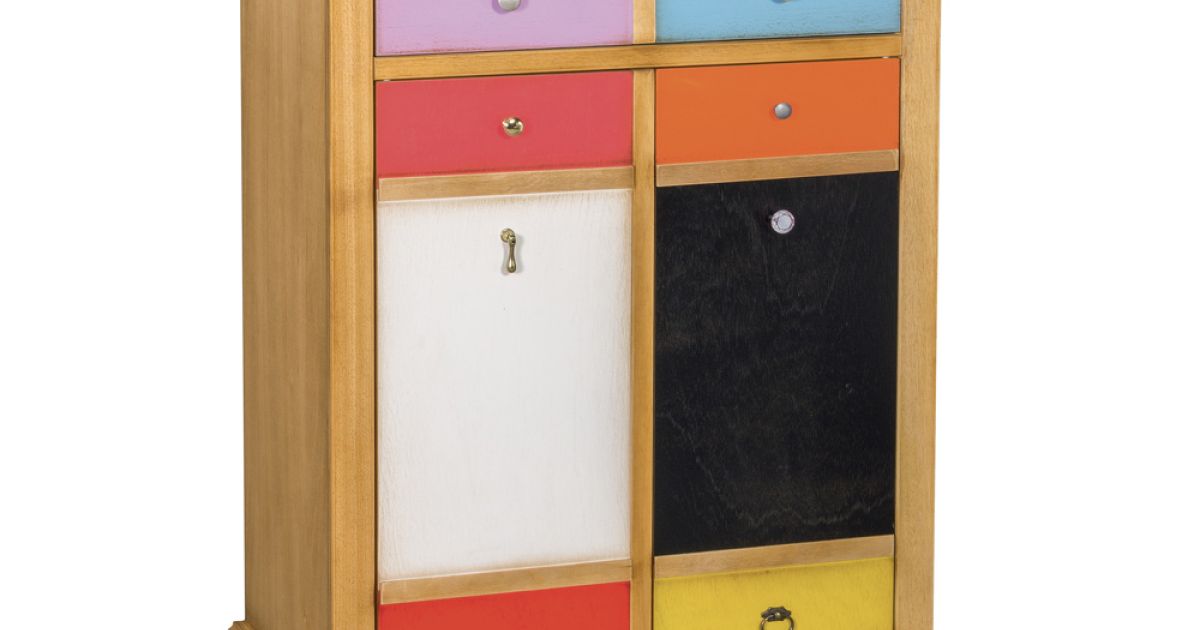 Shoe rack with colorful drawers and different handles
