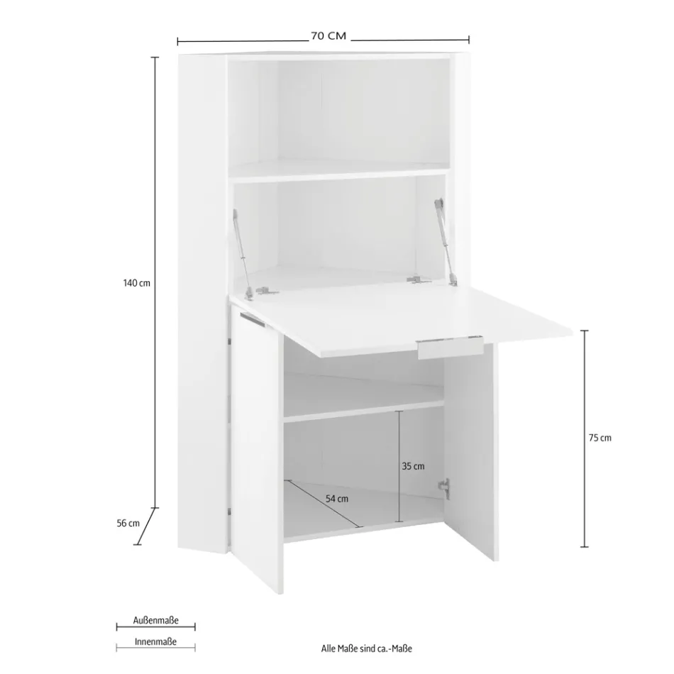 White Modern Corner Desk in Polished Wood Italian Design - Ghero Viadurini