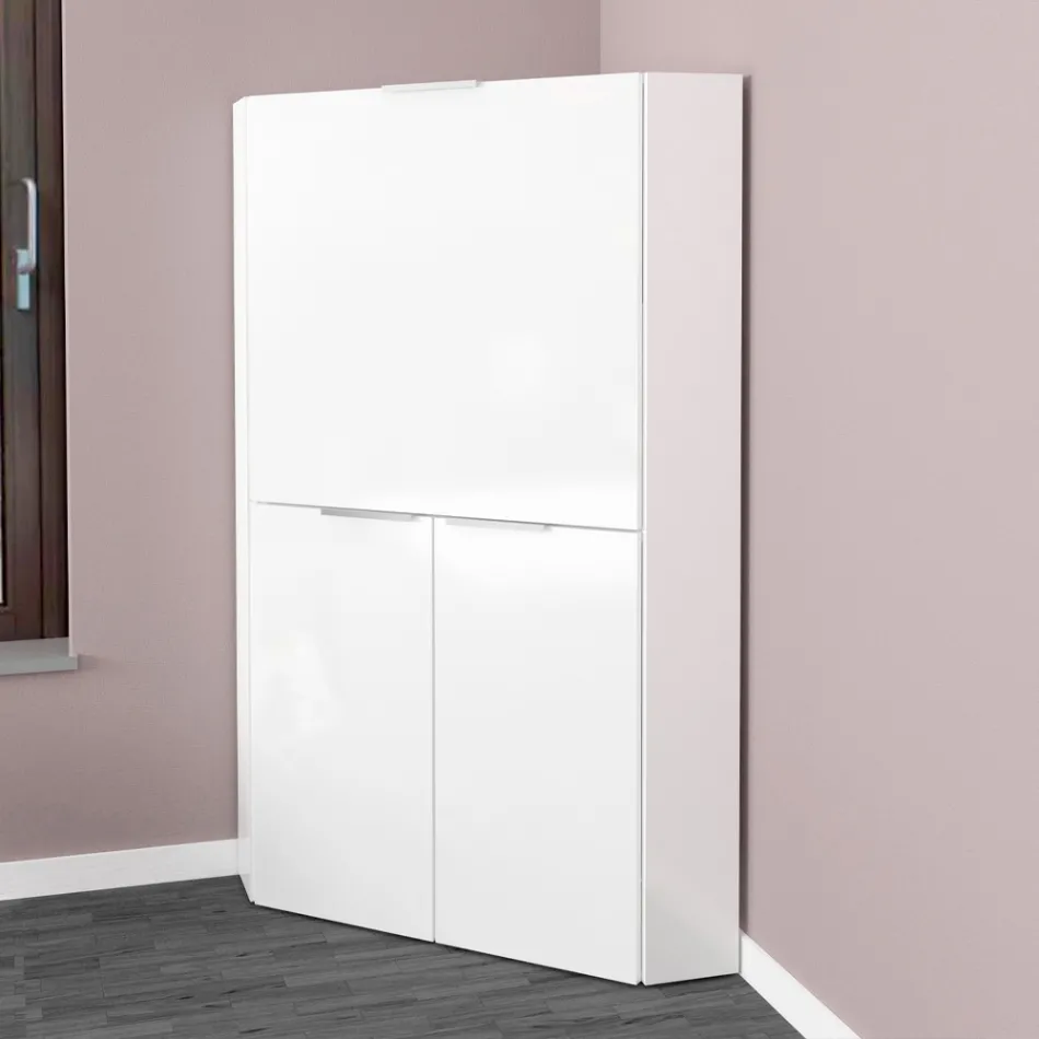 White Modern Corner Desk in Polished Wood Italian Design - Ghero Viadurini