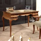 Desk with 5 Drawers Walnut Wood and Ecoleather Made in Italy - Hastings Viadurini