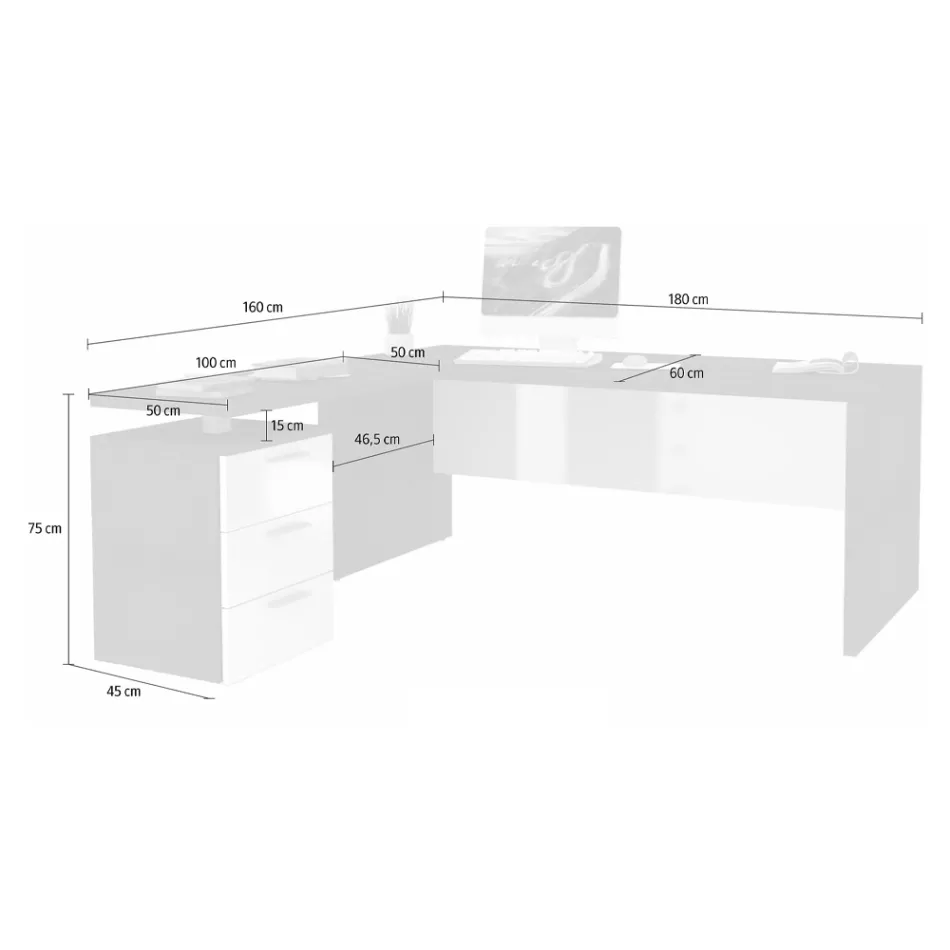 Angular Office Desk in Melamine Wood 2 Finishes - Analuisa Viadurini