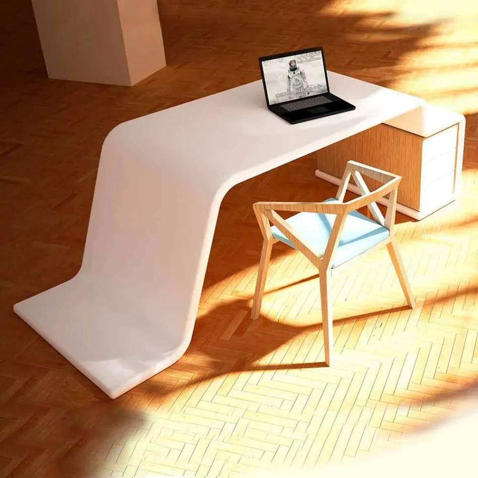 Office desk with wooden chest of drawers made in Italy, Terralba Viadurini