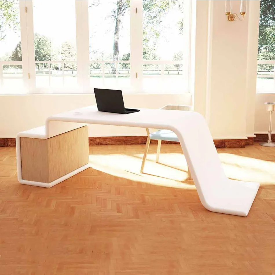 Office desk with wooden chest of drawers made in Italy, Terralba Viadurini