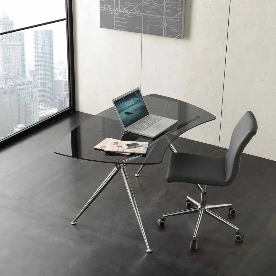 Office Desk in Crystal with Chrome Structure Made in Italy - Xenon Viadurini
