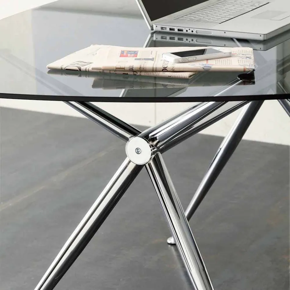 Office Desk in Crystal with Chrome Structure Made in Italy - Xenon Viadurini