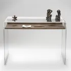Transparent Plexiglass Desk with Design Wood Shelf - Carducci Viadurini