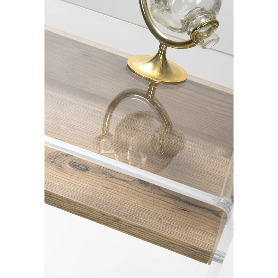 Transparent Plexiglass Desk with Design Wood Shelf - Carducci Viadurini