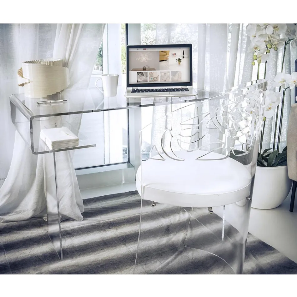 Transparent Plexiglass Desk with Shelf Made in Italy - Studiorum Viadurini