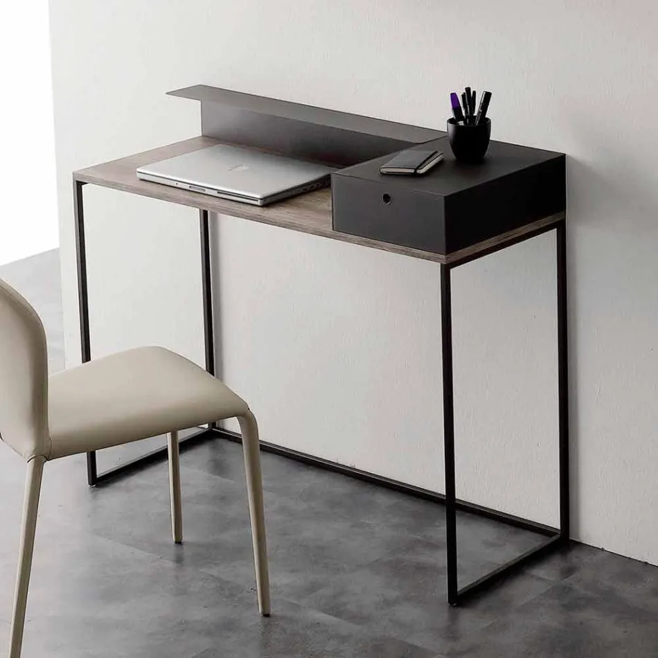 Modern Desk in Metal and Melamine with Drawer Made in Italy - Iridio Viadurini