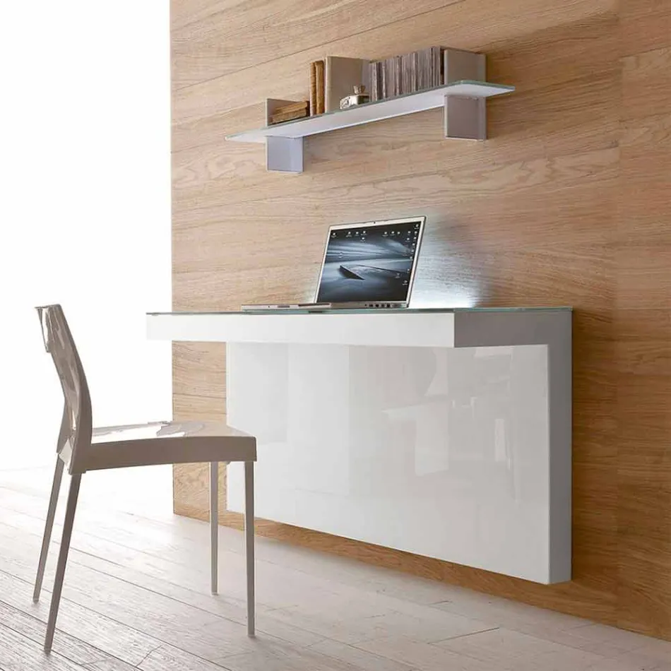 Suspended Desk in Crystal with Metal Structure Made in Italy - Silicon Viadurini