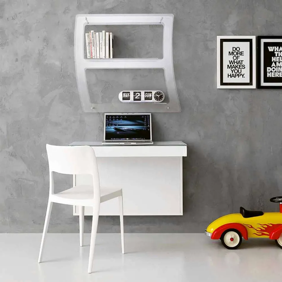 Suspended Desk in Crystal with Metal Structure Made in Italy - Silicon Viadurini