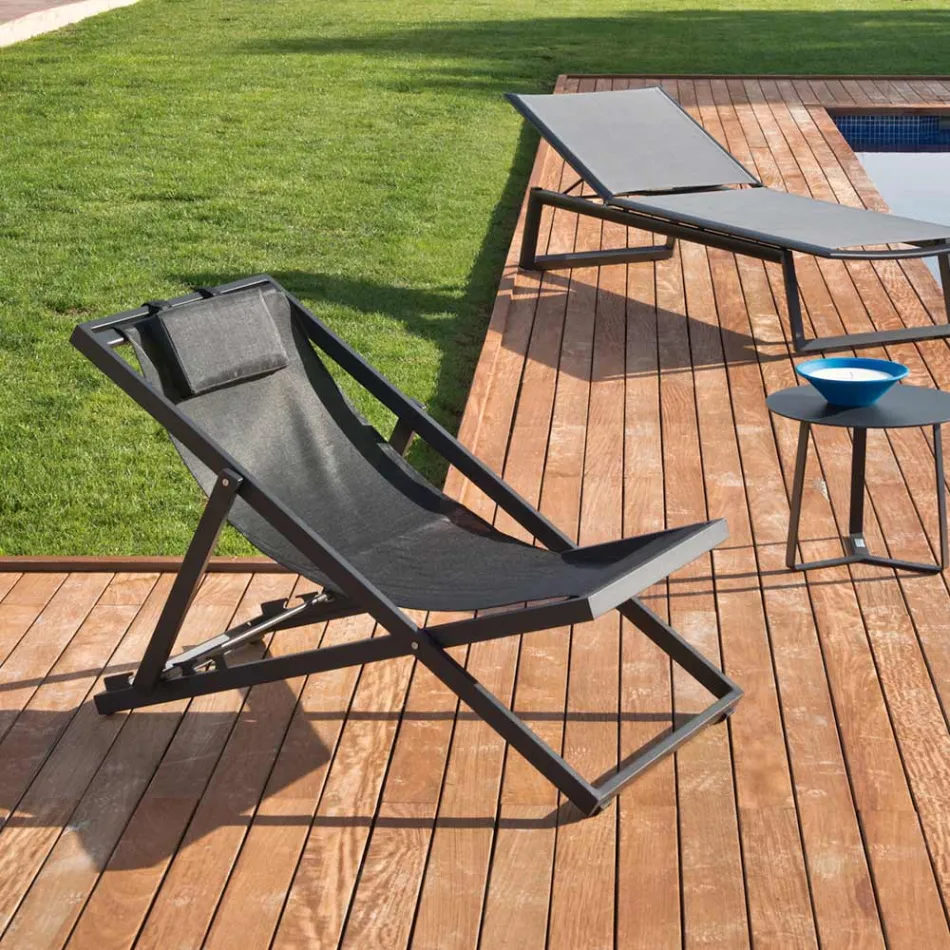 Garden Lounger in Painted Aluminium and Textilene, 2 Pieces - Jhonathan Viadurini