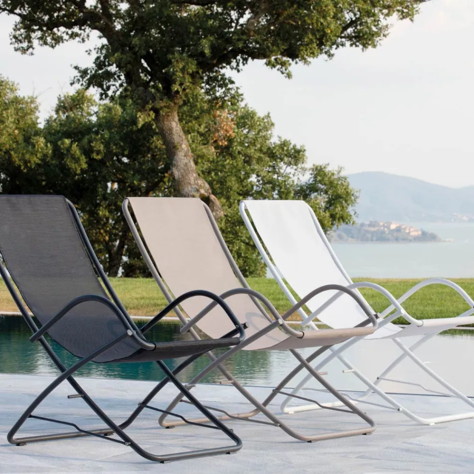 Folding Garden Deck Chair in Galvanized Steel Made in Italy 2 Pieces - Hobbit Viadurini
