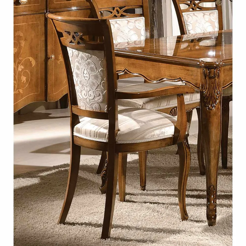 Classic Upholstered Chair in Walnut or White Wood Made in Italy - Caligola Viadurini