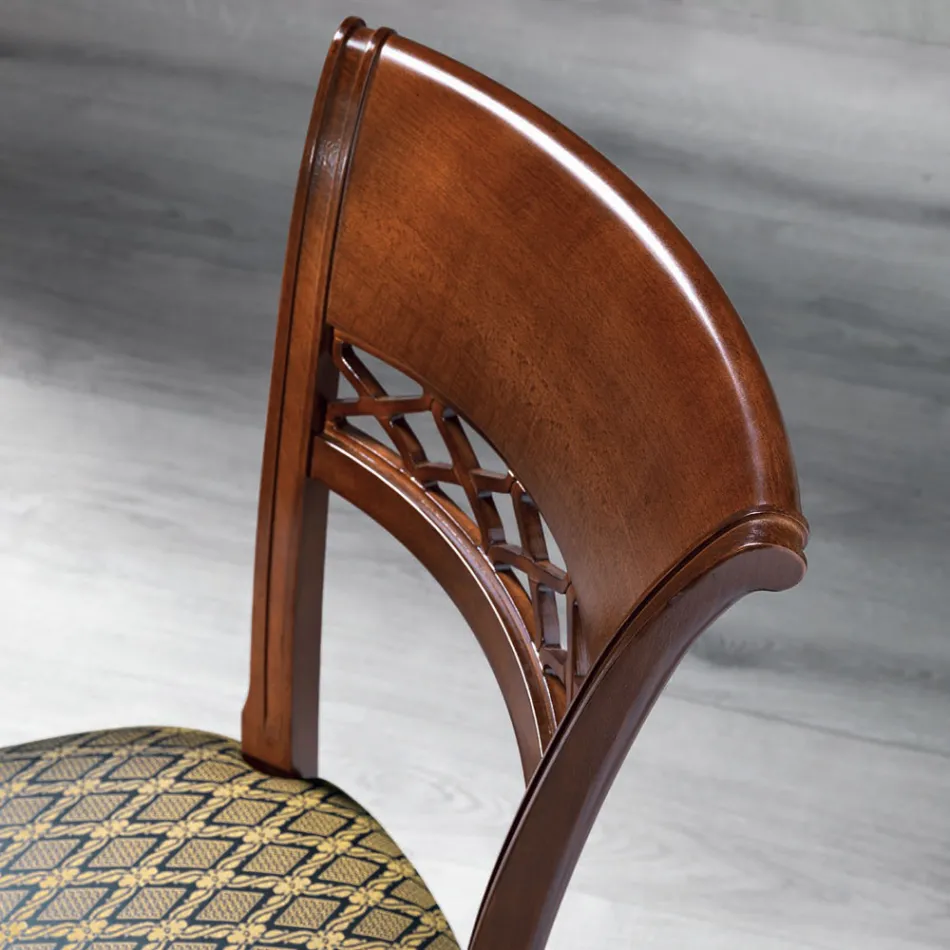 Classic Chair in Beech Wood with Decorated Back and Fabric - Milissa Viadurini