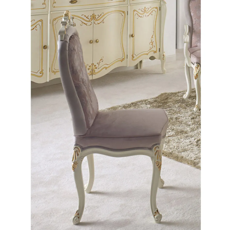 Classic Chair White Wood and Upholstered Fabric Made in Italy - Baroque Viadurini