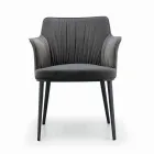Chair with Armrests with Upholstered Seat and Steel Legs Made in Italy - Ascoli Viadurini