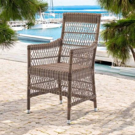 Outdoor Chair with Armrests in Polyrattan - Gigi Viadurini