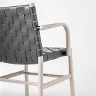 Chair with Armrests in Bleached Beech and Leather Seat Made in Italy - Nora Viadurini