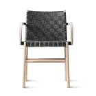 Chair with Armrests in Bleached Beech and Leather Seat Made in Italy - Nora Viadurini