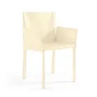 Chair with Armrests Upholstered in Ivory Leather Made in Italy - Shell Viadurini