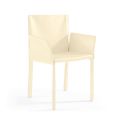 Chair with Armrests Upholstered in Ivory Leather Made in Italy - Shell