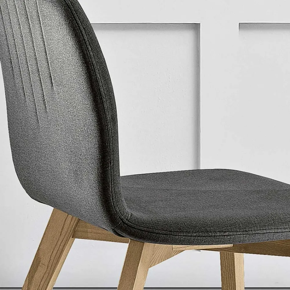 Chair with Monocoque Fabric Seat and Wooden Legs Made in Italy - Nezoku Viadurini