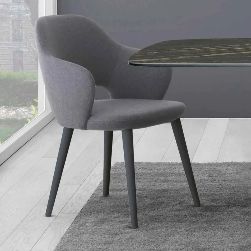 Kitchen Chair with Armrests in Fabric and Wood Made in Italy - Marchesi Viadurini