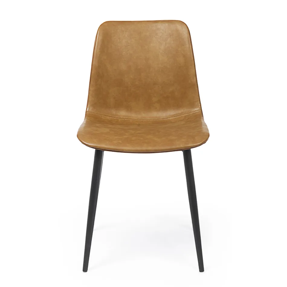 Vintage Design Kitchen or Lounge Chair in Steel and Eco-leather 2 Pcs - Rekko Viadurini