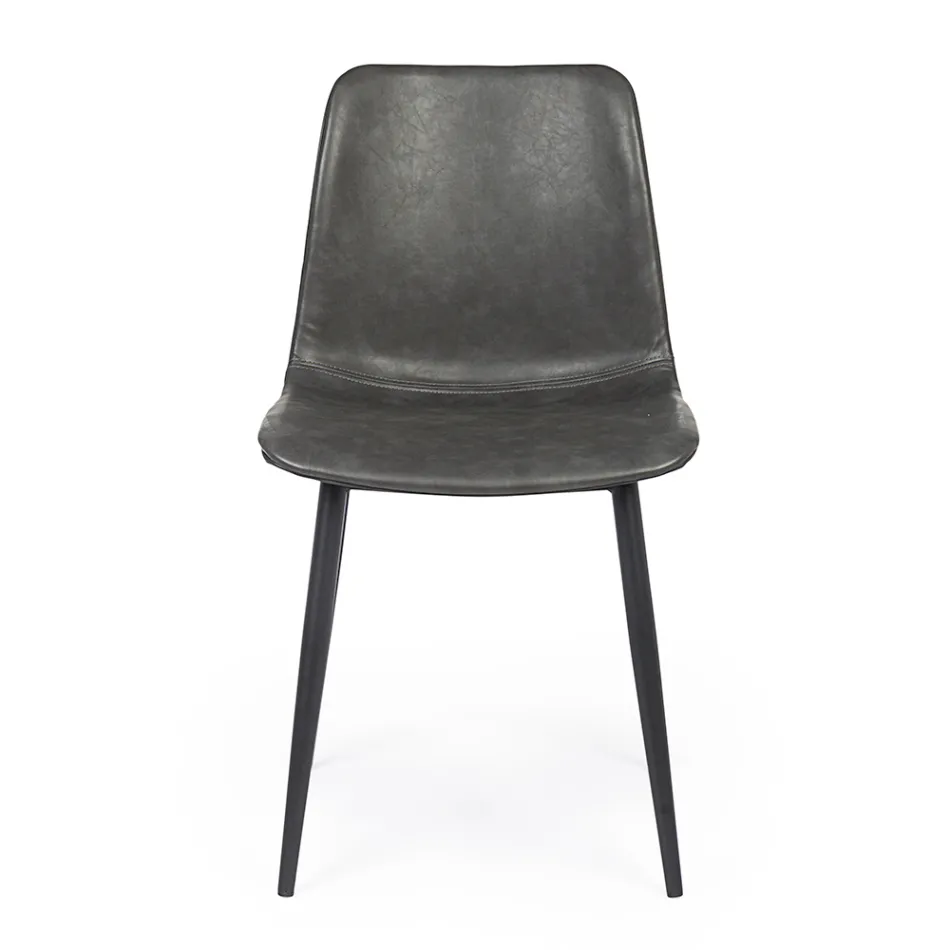 Vintage Design Kitchen or Lounge Chair in Steel and Eco-leather 2 Pcs - Rekko Viadurini