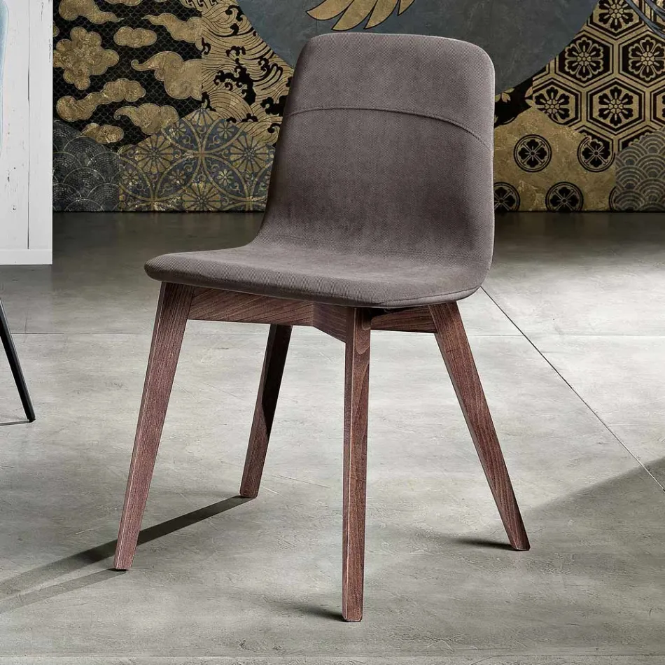 Design kitchen chair in wood and fabric made in Italy, Egizia Viadurini