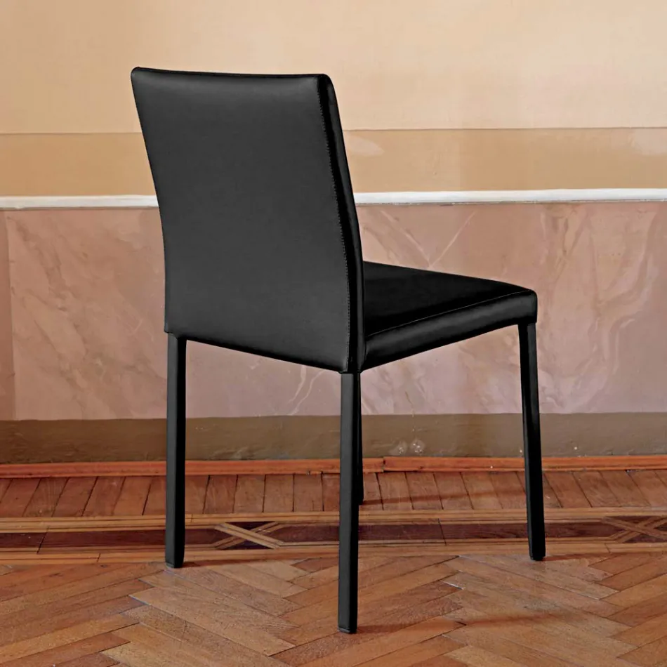 Designer Kitchen Chair Fully Upholstered in Leather Made in Italy - Tara Viadurini