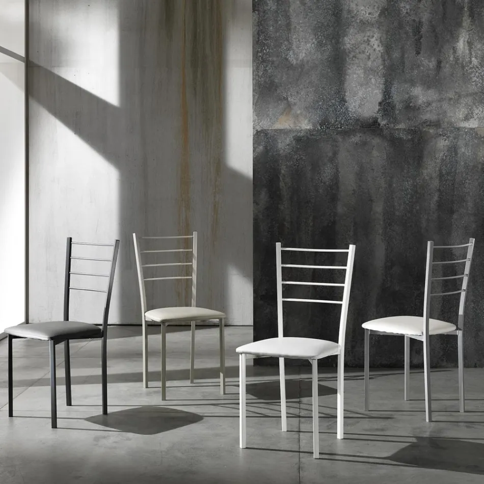 Kitchen Chair in Synthetic Leather and Painted Metal 4 Pieces - Remida Viadurini