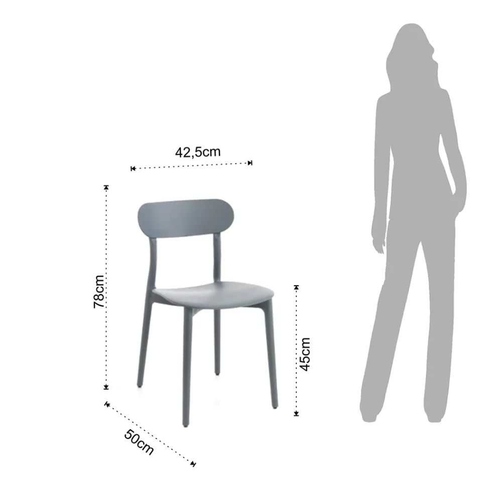 Kitchen Chair in White or Matt Grey Polypropylene 4 Pieces - Milan Viadurini