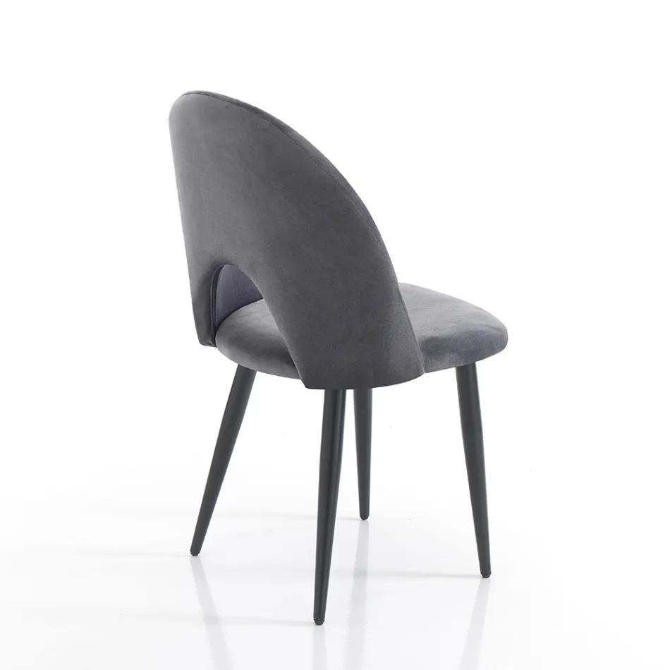 Kitchen Chair in Velvet Effect Fabric and Metal 4 Pieces - Renetta Viadurini