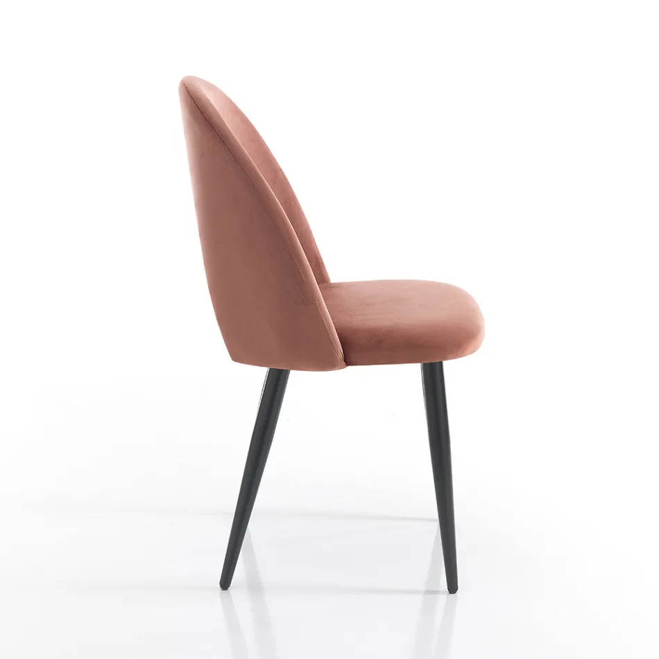Kitchen Chair in Velvet Effect Fabric and Metal 4 Pieces - Renetta Viadurini