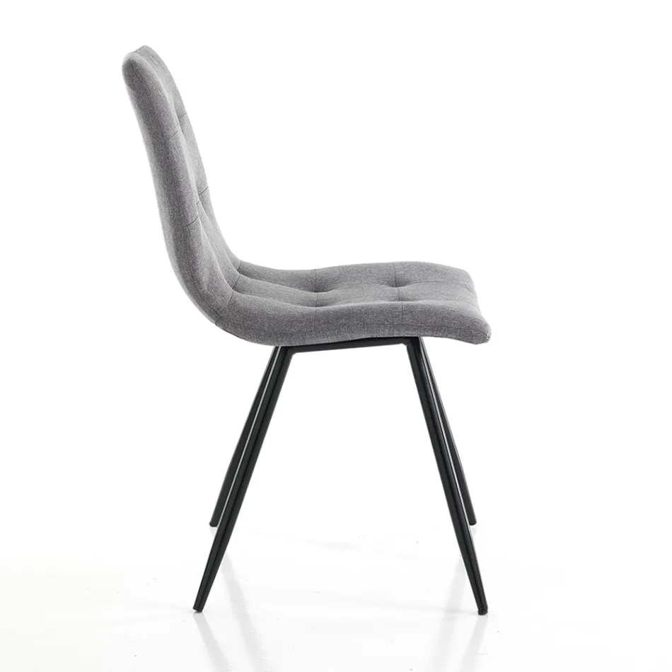 Kitchen Chair in Grey Fabric and Matt Black Metal 2 Pieces - Scirocco Viadurini