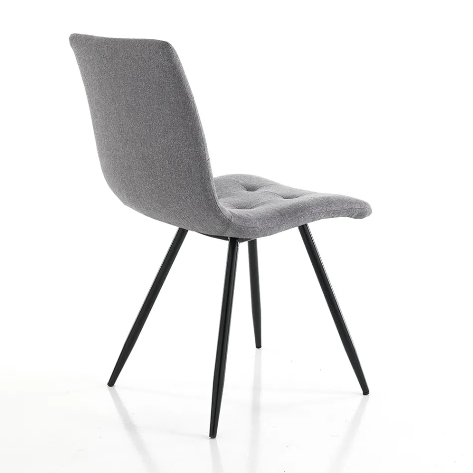Kitchen Chair in Grey Fabric and Matt Black Metal 2 Pieces - Scirocco Viadurini