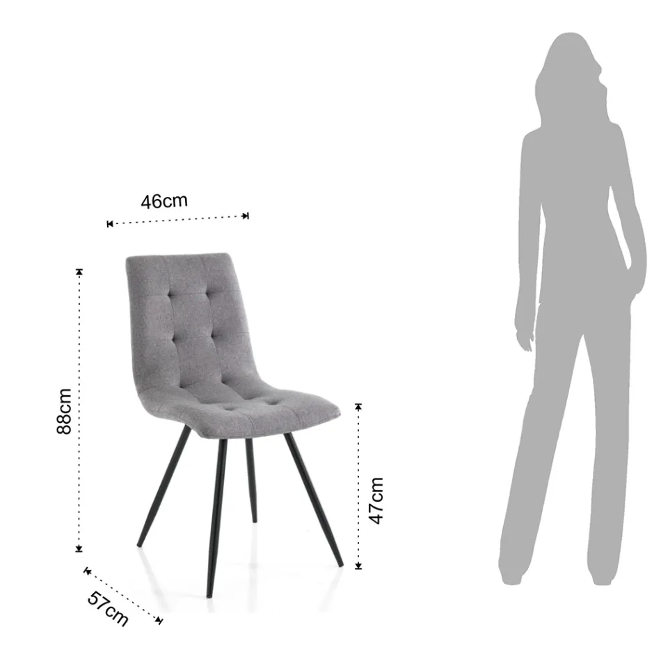 Kitchen Chair in Grey Fabric and Matt Black Metal 2 Pieces - Scirocco Viadurini