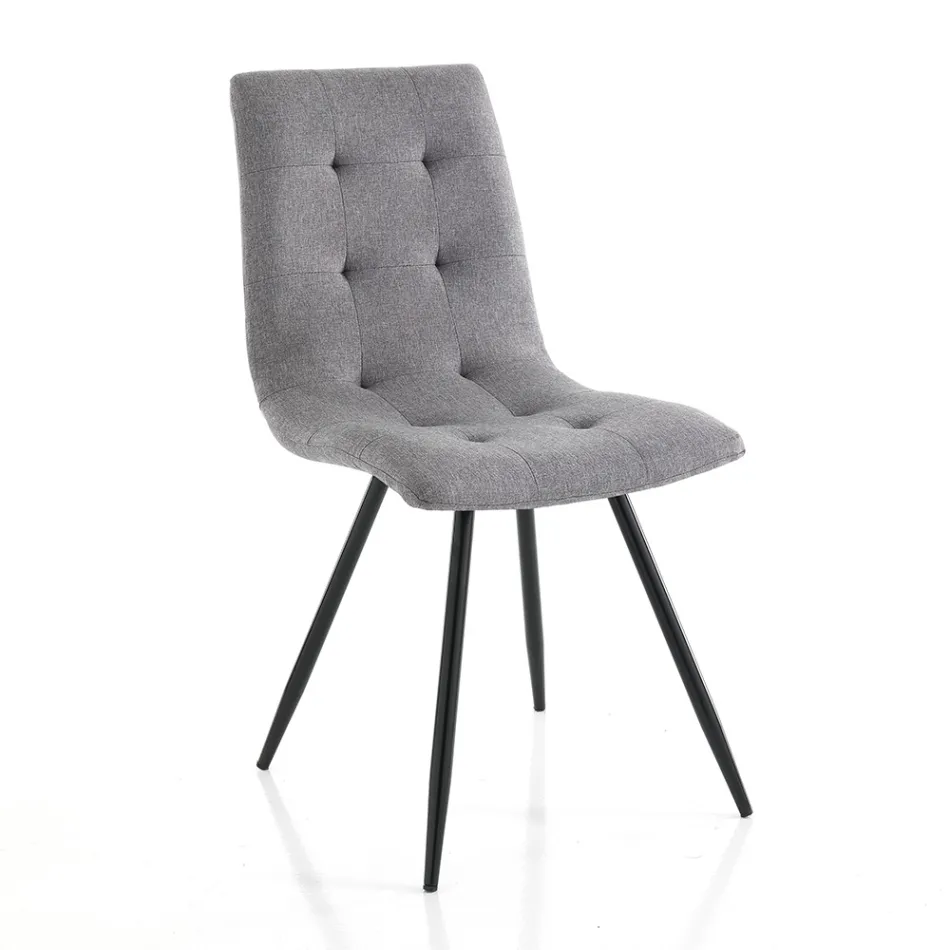Kitchen Chair in Grey Fabric and Matt Black Metal 2 Pieces - Scirocco Viadurini