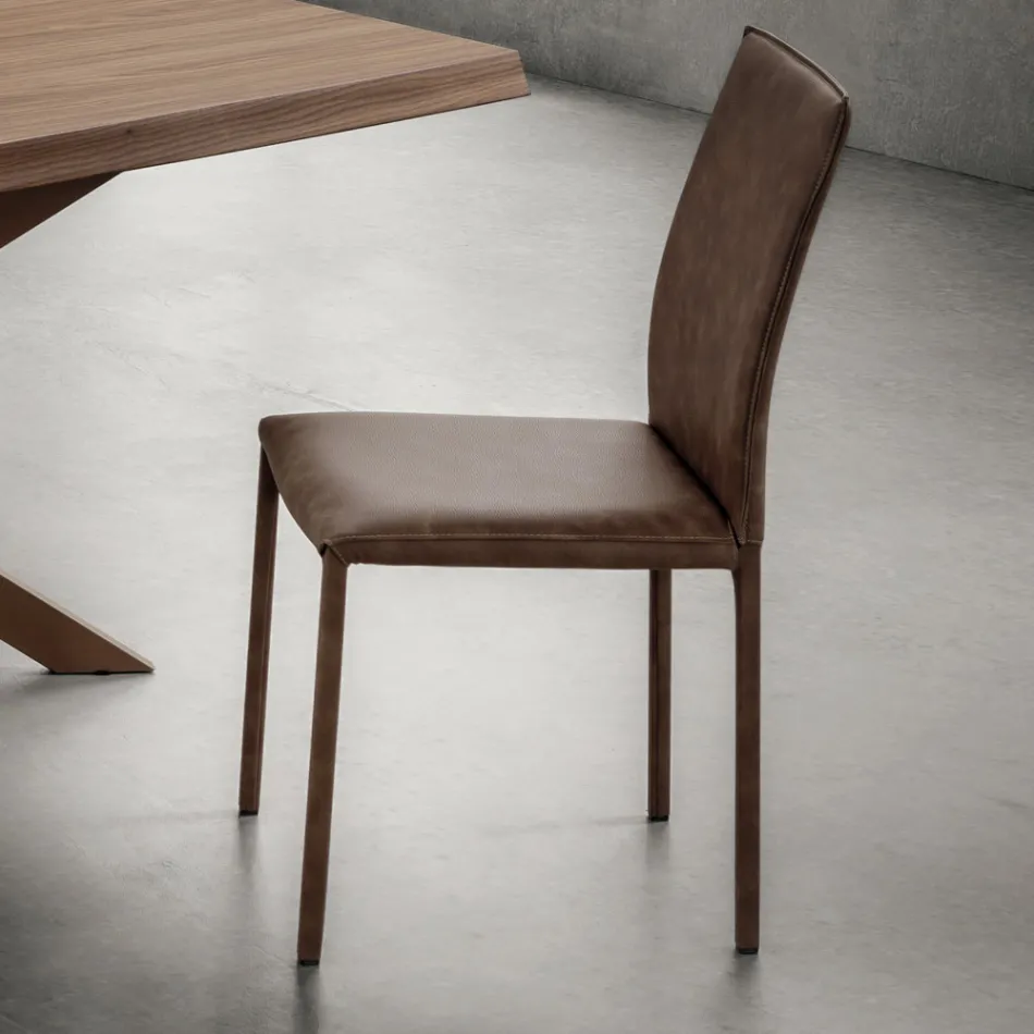 Kitchen Chair Entirely Upholstered in Eco-Leather Made in Italy, 2 Pieces - Maria Viadurini