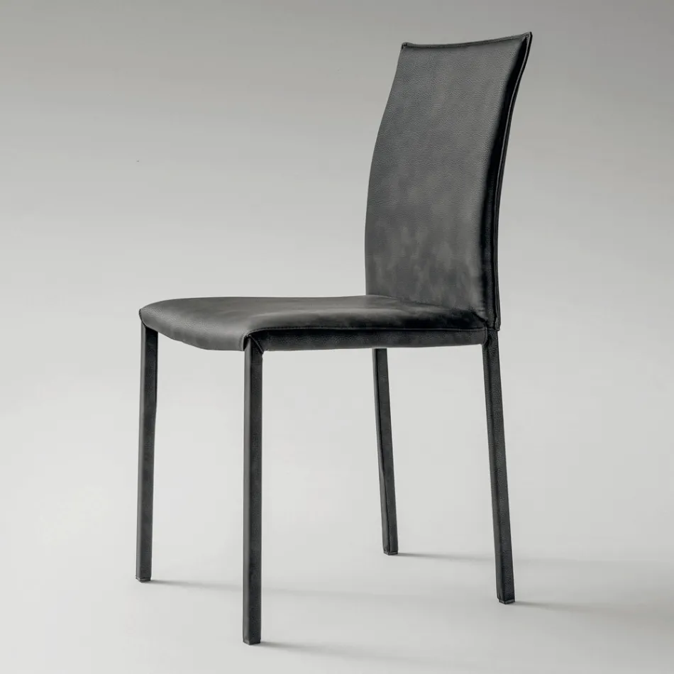 Kitchen Chair Entirely Upholstered in Eco-Leather Made in Italy, 2 Pieces - Maria Viadurini