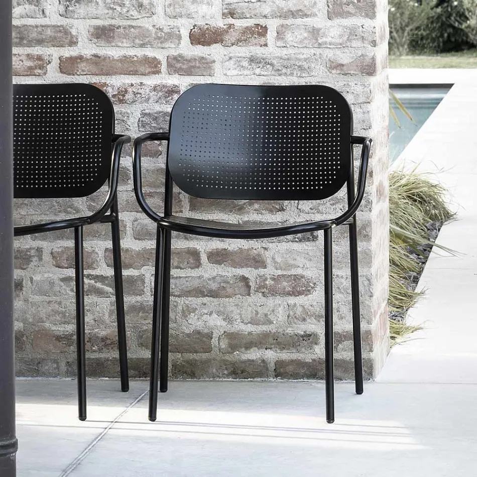 Outdoor Chair with Metal Armrests Made in Italy 2 Pieces - Synergy Viadurini