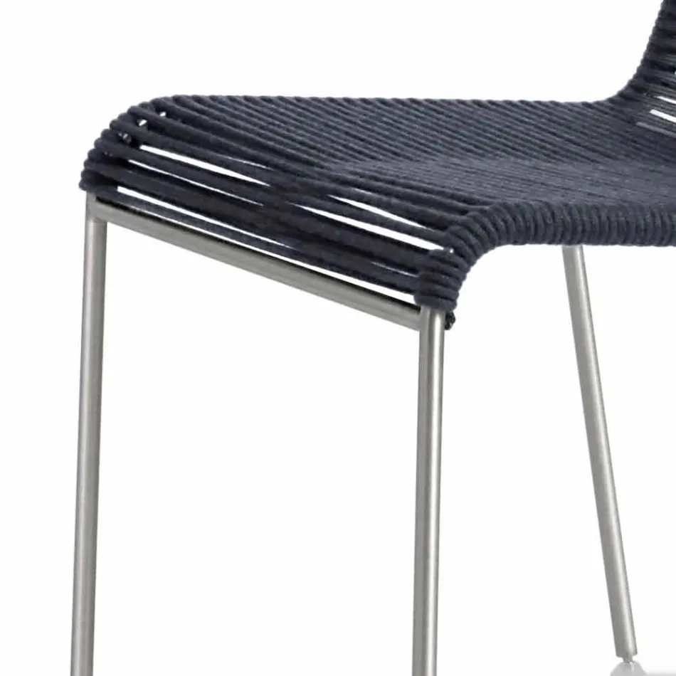Design Outdoor Chair in Steel and Black Cord Made in Italy - Madagascar1 Viadurini