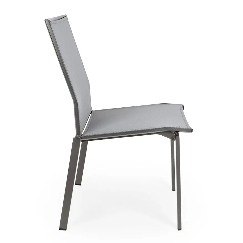 Stackable Outdoor Chair in Aluminium and Textilene, Homemotion 4 Pieces - Serge Viadurini